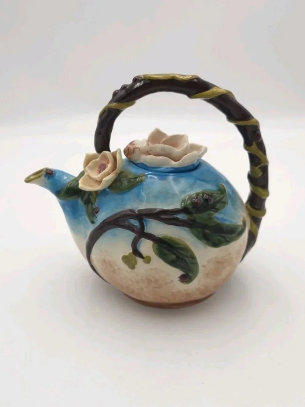 Blue Sky Heather Goldminc Bee Teapot Ceramic Floral Bee Hive Teapot 2013
